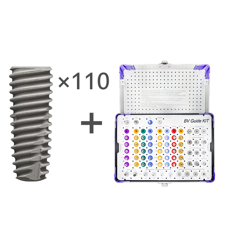 110PCS BV TAPERED BONE LEVEL IMPLANTS + 1PCS GUIDE KIT