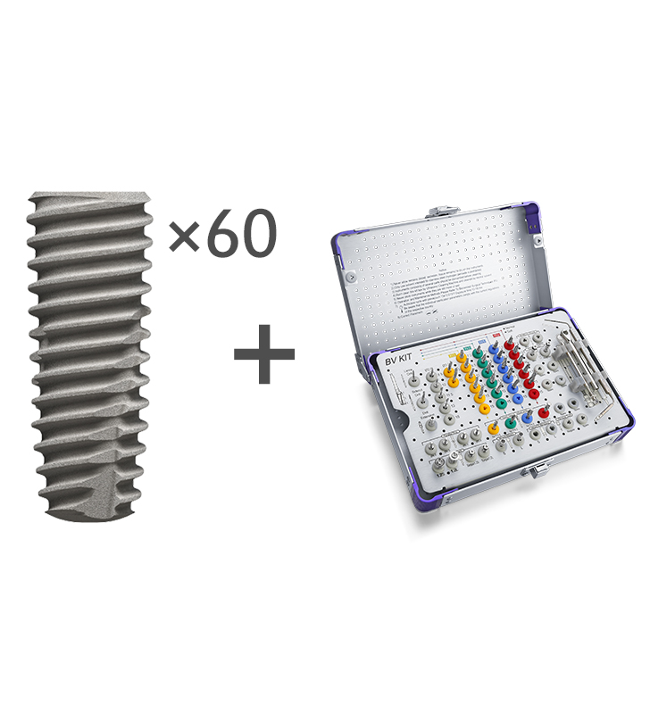 60PCS BV TAPERED BONE LEVEL IMPLANTS + 1PCS STANDARD KIT